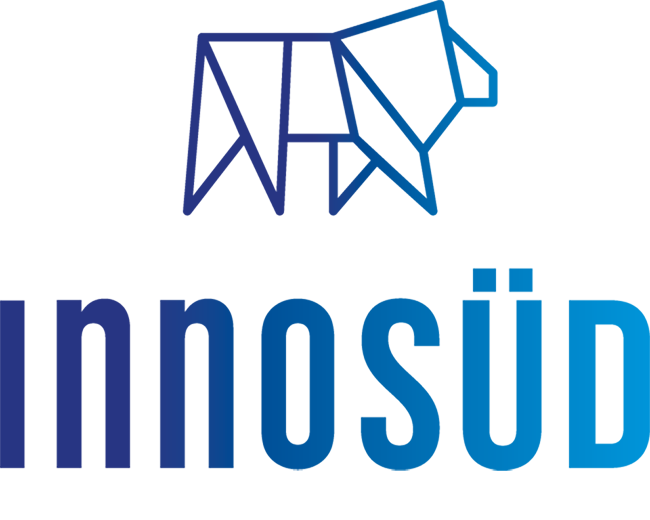 Logo der Unterstützer: Logo Innosüd blauer Löwe mit Schriftzug